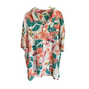 Hawaiian Mens Shirt KS Island flamingo Green Orange Floral Short Sleeve 4X